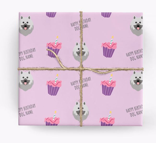 Personalized 'Happy Birthday' Cupcake Wrapping Paper with {breedFullName} Icons